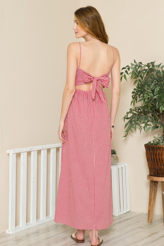 GINGHAM PRINT MAXI DRESS