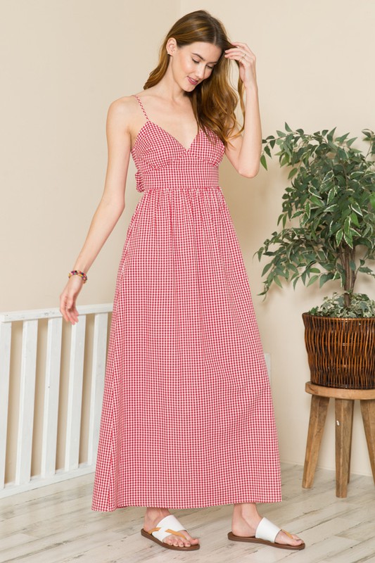 GINGHAM PRINT MAXI DRESS