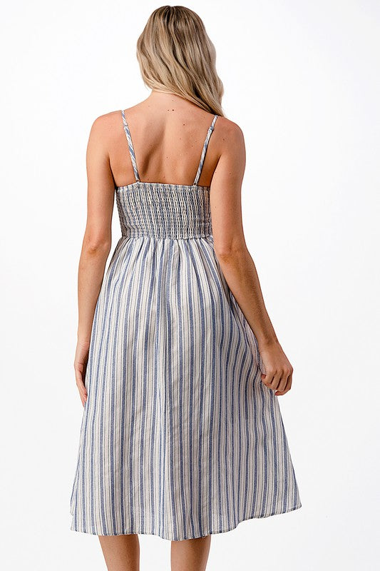 VERTICAL STRIPE PRINT MIDI DRESS