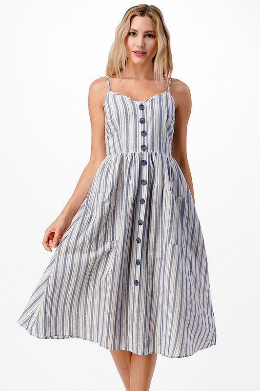 VERTICAL STRIPE PRINT MIDI DRESS