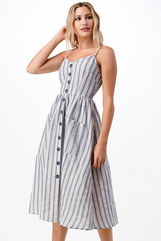 VERTICAL STRIPE PRINT MIDI DRESS