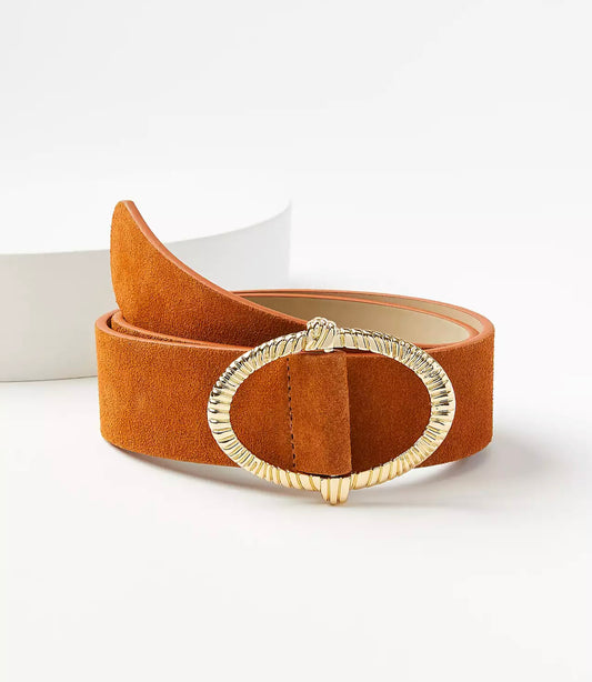 Twist Buckle Suede Belt