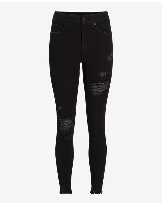 Mid Rise FlexX Black Ripped Skinny Jeans