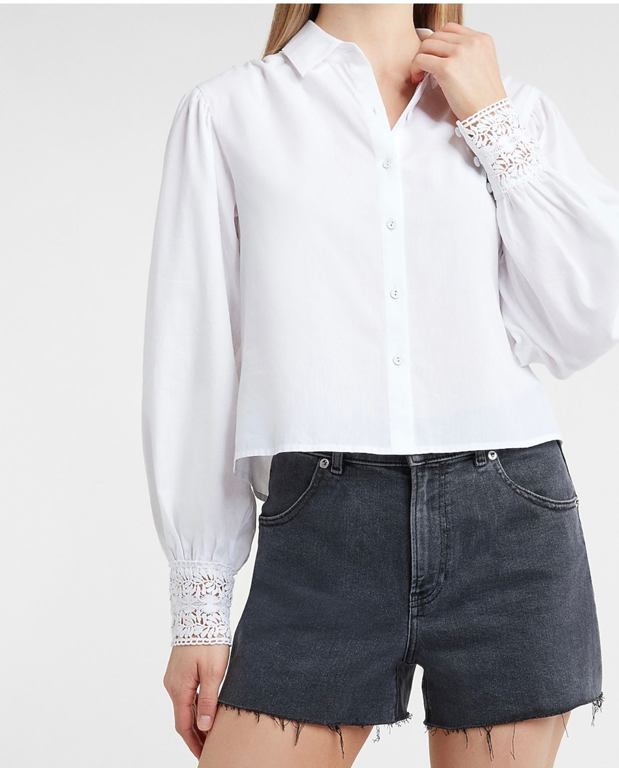 Lace Cuff Balloon Sleeve Shirt